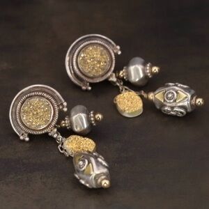 🧡2 for 100🧡 Vintage Sterling Silver and Gold Druzy Dangle Earrings